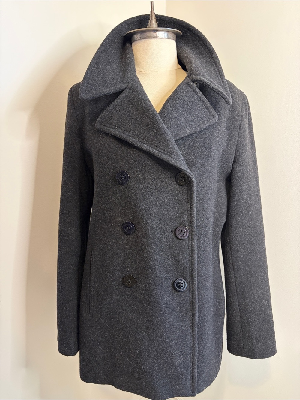 CALVIN KLEIN Charcoal Black Wool Blend Peacoat SIZE 12